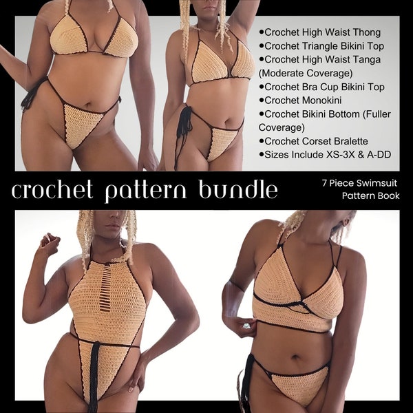 Crochet Pattern Bundle,  Crochet Bikini Pattern, Crochet Bikini Top Pattern,  Crochet Bikini Bottom Pattern, Crochet Monokini Pattern