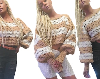 Crochet Clio Sweater Pattern, Puff Sleeve Cropped Sweater (PDF Pattern)