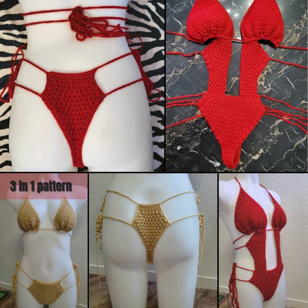 Crochet Thong Bikini Pattern, Crochet One Piece Thong Bikini Pattern