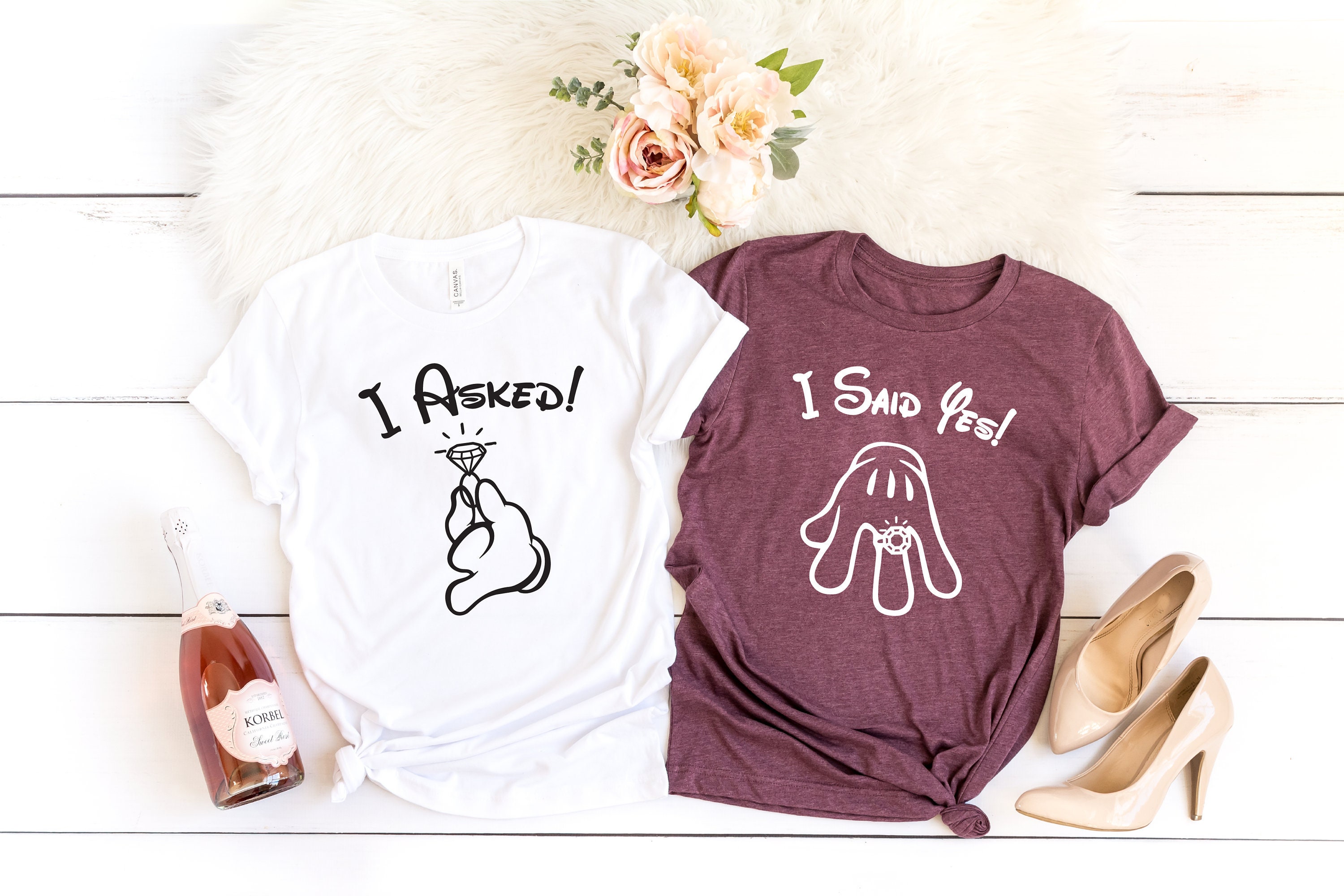 I Asked I Said Yes T-shirts For Couple, Matching Shirts, Engagement S…