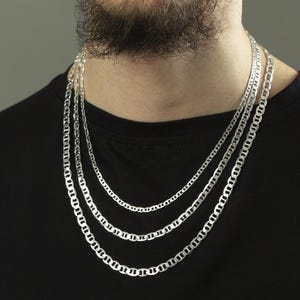 Sterling Silver Flat Mariner Chain - Layering Mariner Chain Necklace - Unisex Everyday Jewelry - 2.50mm, 3.50mm Handmade Link Chain Necklace