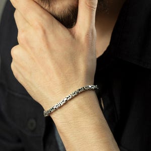 Silver Byzantine Bracelet For Men - Square Byzantine Chain Bracelet - 925 Sterling Silver King Chain Bracelet - Masculine Jewelry for Gift