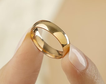 Rose Gold Vermeil Dome Wedding Band 5MM - 14K Rose Gold Domed Wedding Ring - Classic Wedding Band for Men - Polished Rose Gold Wedding Ring