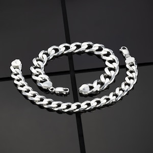 925 Sterling Silver Chunky Curb Chain Bracelet - Thick Miami Chain Link Bracelet for Men - Masculine Jewelry for Boyfriend - Gift for Him