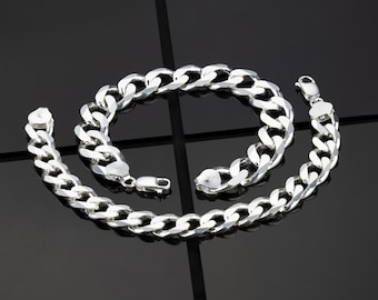 925スターリングシルバーチャンキーカーブブレスレット - マイアミチェーンリンク