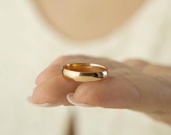 Aliança de casamento abaulada de 4 mm em ouro rosa vermeil - Aliança de casamento abaulada em ouro rosa 14K - Aliança clássica polida de 4 mm - Alianças de casamento para ele e para ela