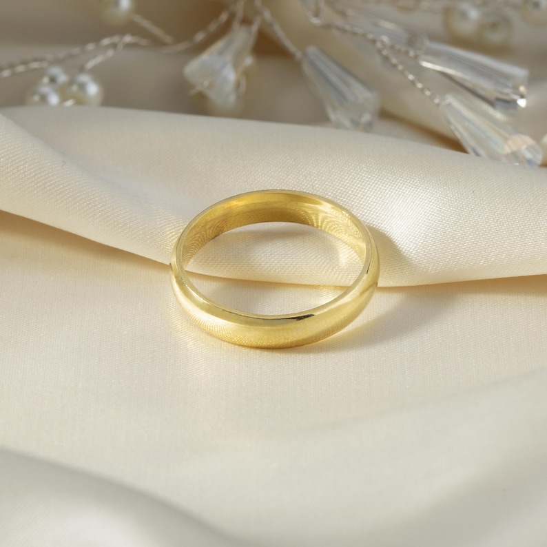 His and Hers Wedding Bands Set, Comfort Fit Yellow Gold Vermeil Rings, Matching Couple Rings, Free Engraving, Dome Bands for image 7