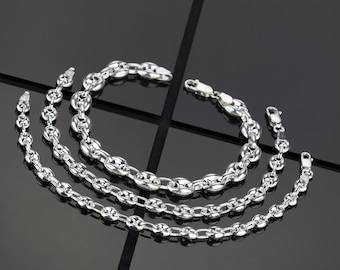 Sterling Silver Puffed Mariner Bracelet, Chunky Anchor Link Chain