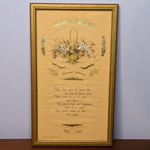 Vintage Framed Buzza Birthday Greeting, Floral Imagery