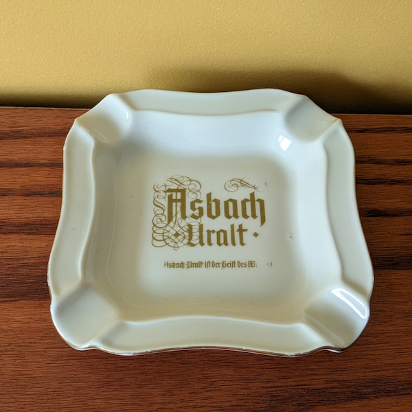 Vintage Ceramic Asbach Uralt Ashtray  - White and Gold