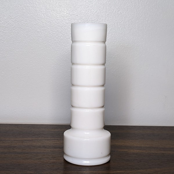 Vintage Milk Glass Bud Vase - Ridged Cylinder Shape