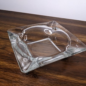 Clear Vintage Square Ashtray, Round Opening, Four Slots