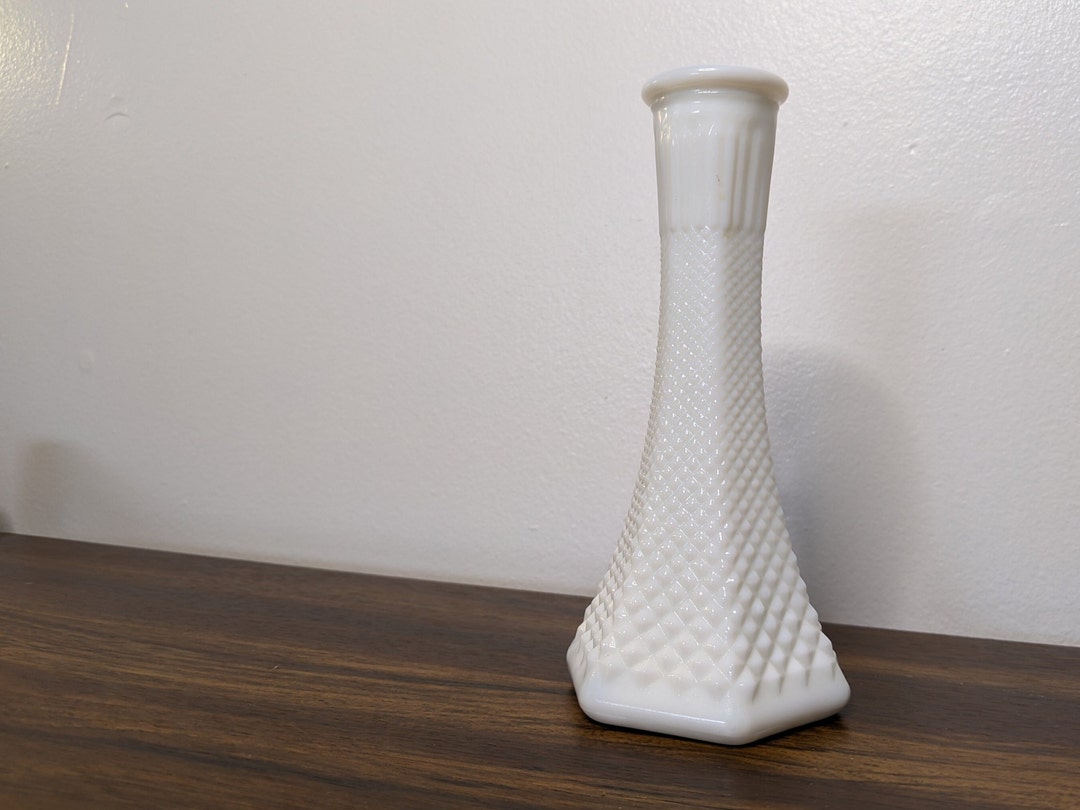 Vintage Milk Glass Bud Vase EO Brody Studded Diamond Etsy