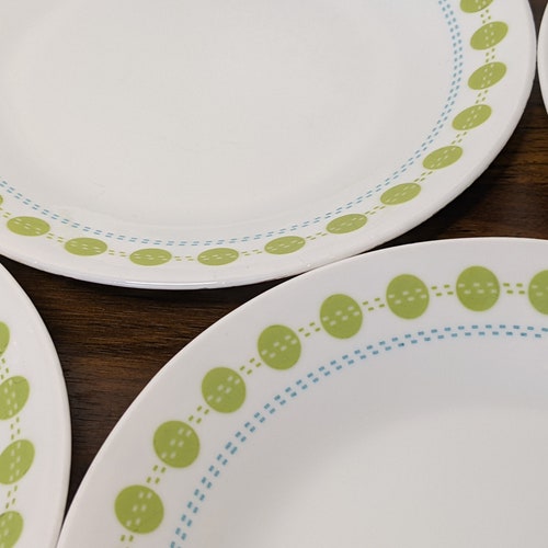 LOT de 4 - Petites assiettes à pain Corelle South Beach à pois verts