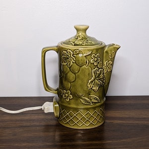 Vintage Green Ceramic Electric Tea Kettle - Fruit and Leaves