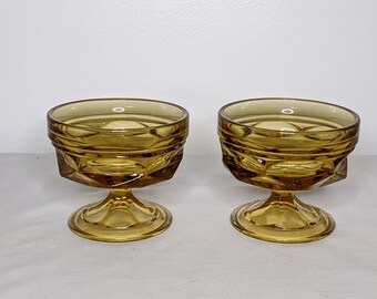 PAIR of Anchor Hocking Fairfield Amber Dessert Glasses