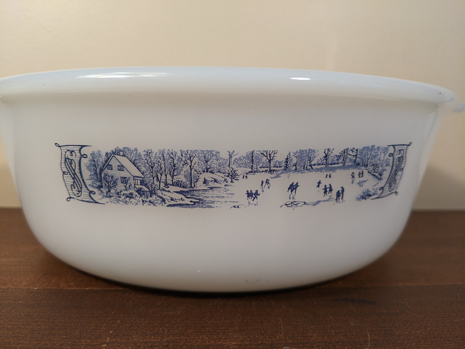 Vintage Milk Glass Casserole Dish Currier and Ives Ice Etsy