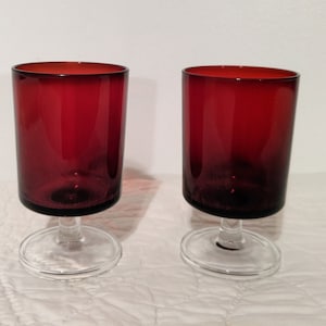 PAIR of Vintage Red Footed Glass Goblets