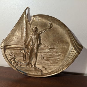 Brass Plaque Wall Hanging - Man with Ship