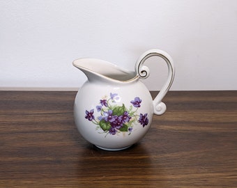 Vintage Lefton Ceramic Creamer - Violets with Gold Accents