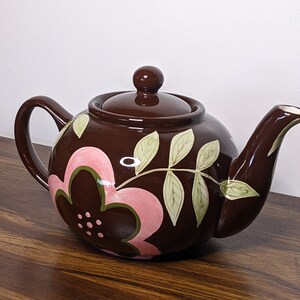 Vintage Ceramic Teapot - Brown, Pink, Green Floral - Gates Ware by Laurie Gates