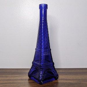 Vintage Cobalt Blue Glass Bottle - Eiffel Tower