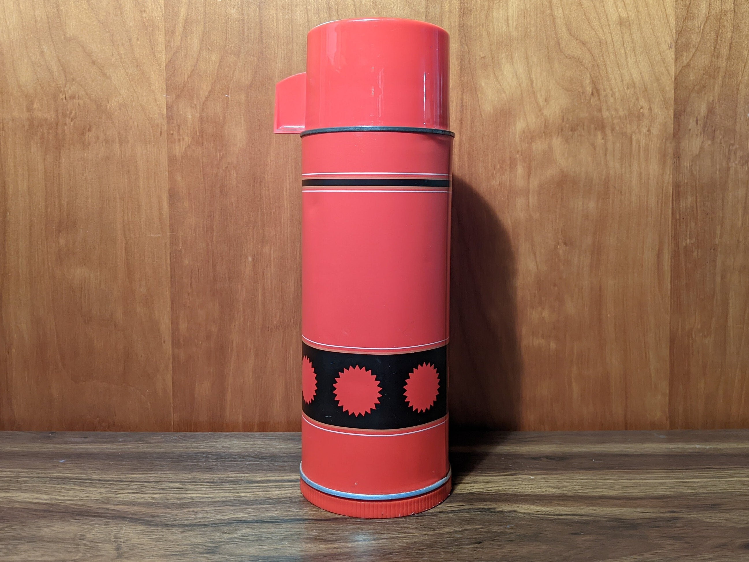 Vintage Thermos/ Red/ Thermos/ Old Label/ Advertising/ Striped