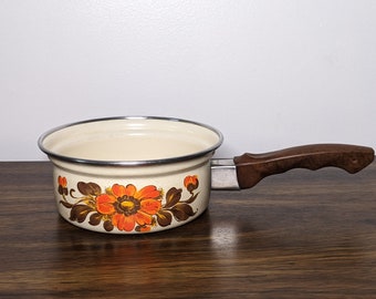 Vintage Moneta 14 Enamel Saucepan - Orange Flowers