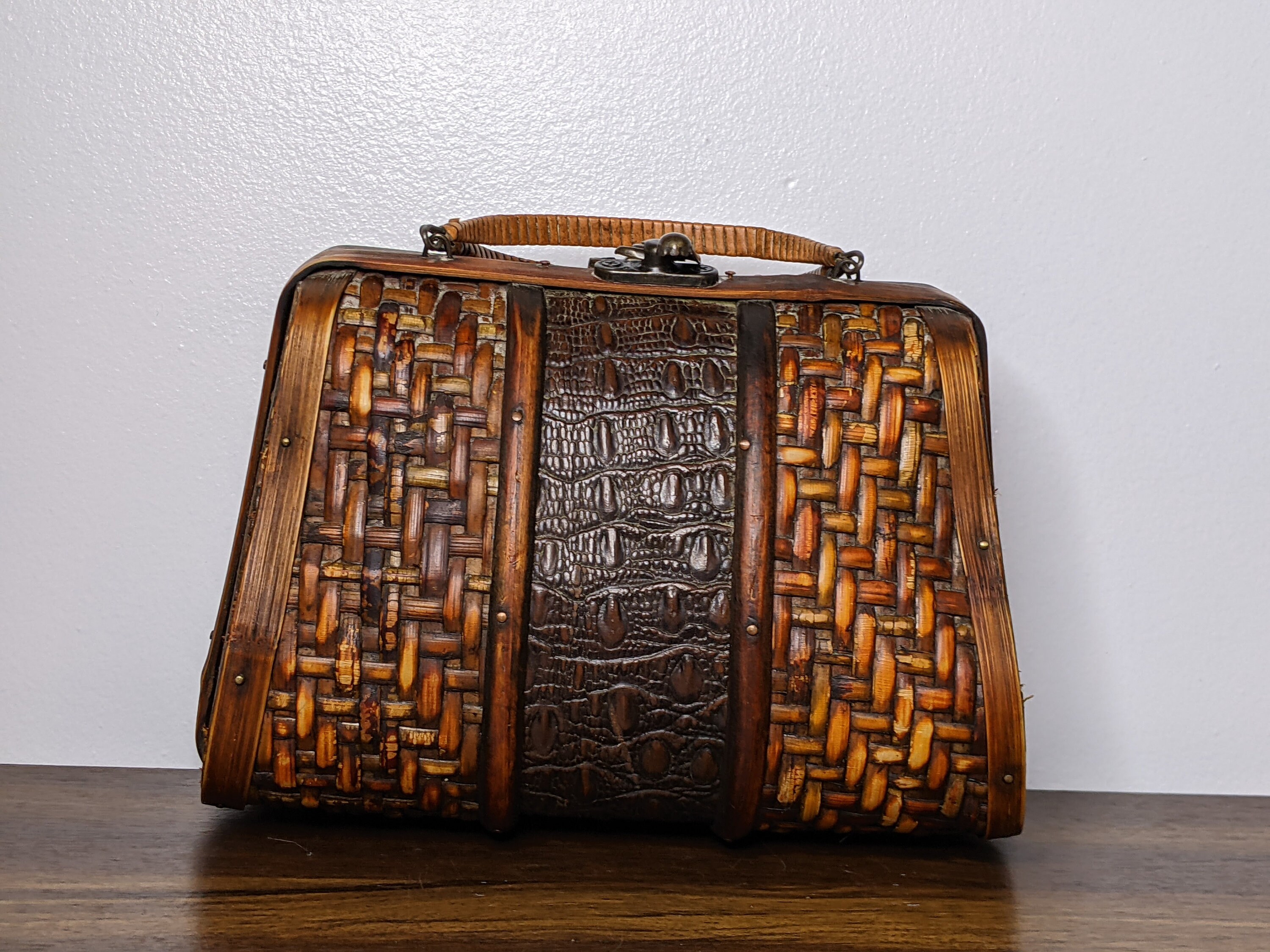 Vintage Wooden Wicker Handbag - Etsy