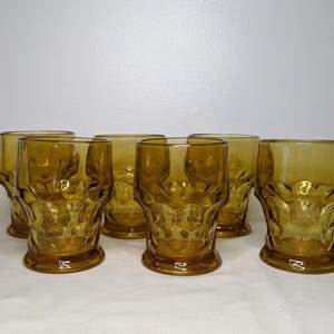 SET of 6 - Amber Glasses, Anchor Hocking, Honey Comb Pattern