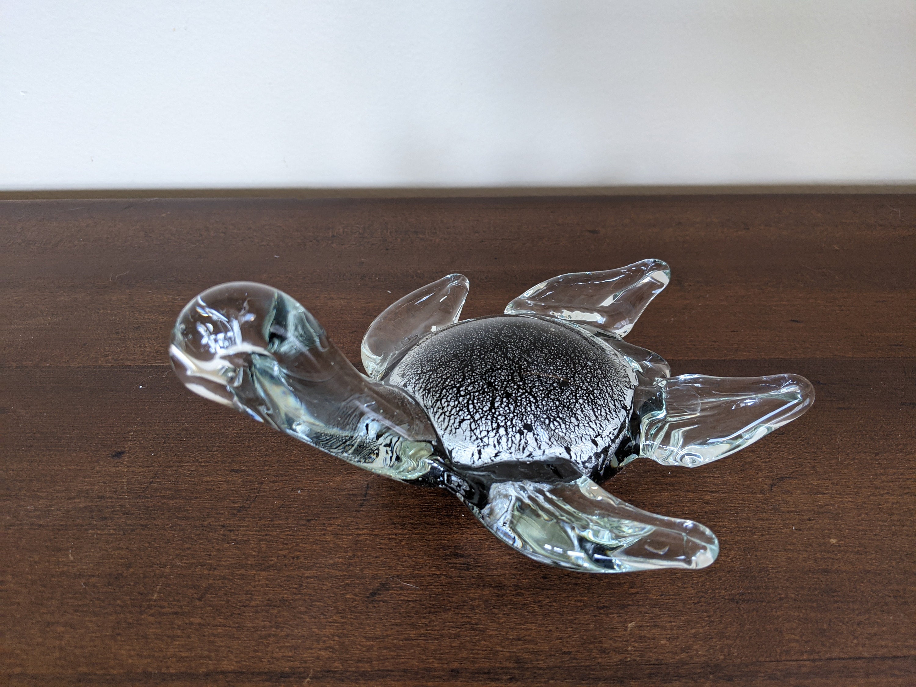 Hand Blown Glass Sea Turtle Paper Weight Black and White Body Etsy