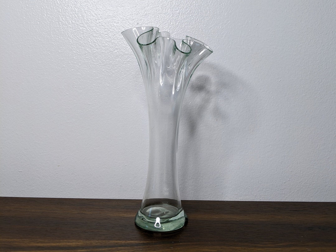 Vintage Small Ruffled/wavy Glass Vase Light Green Color Etsy