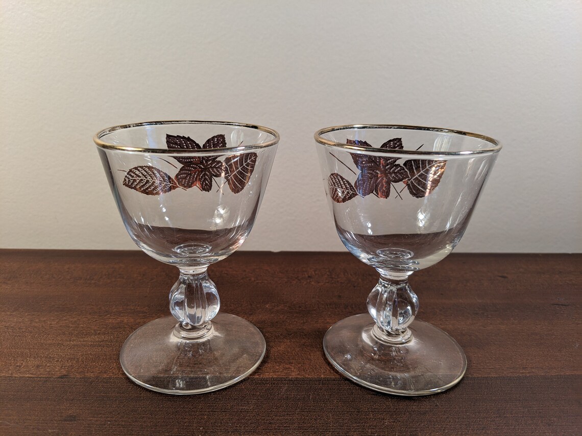 PAIR of Midcentury Modern Libby Stem Glasses With Gold Leaf Etsy