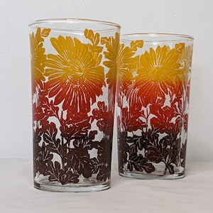 PAIR of Retro Flower Glasses, Orange, Brown, Yellow Gradient