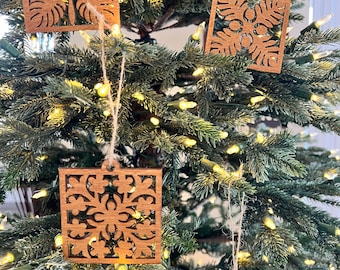 Set of 4 Hawaiian Quilt Pattern Wood Ornaments