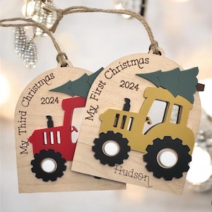 Souvenir personnalisé de décoration de Noël de tracteur : acrylique et bois