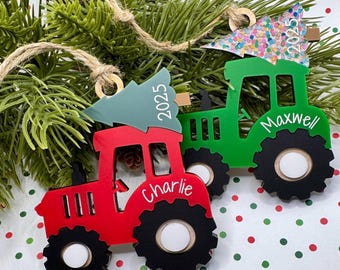 Personalized Tractor Christmas Ornament: Acrylic and Wood, Keepsake Gift