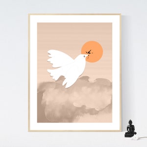 Dove of Peace | Digital Illustration Inspired by Picasso | Printable Download | JPG | Design in Earth Colors | Contemporary Wall Decor