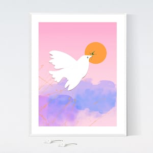 Dove of Peace | Digital Illustration Inspired by Picasso | Printable Download | JPG | Design in Pastel Colors | Contemporary Wall Decor