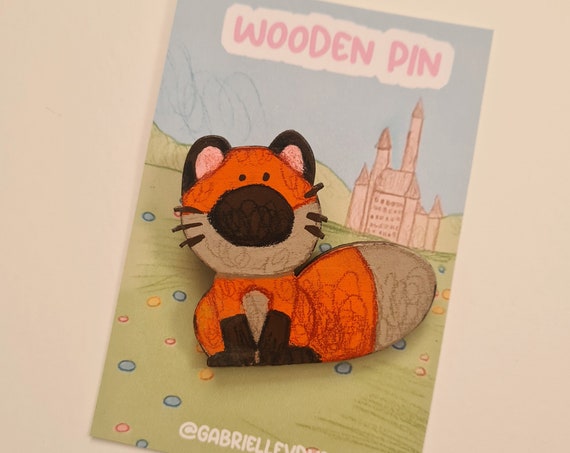 Hand-painted wooden sitting fox pin
