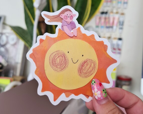 Happy on the sun sticker