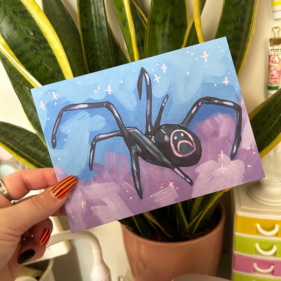 Spooky print | Smiley spider painting print blue-purple