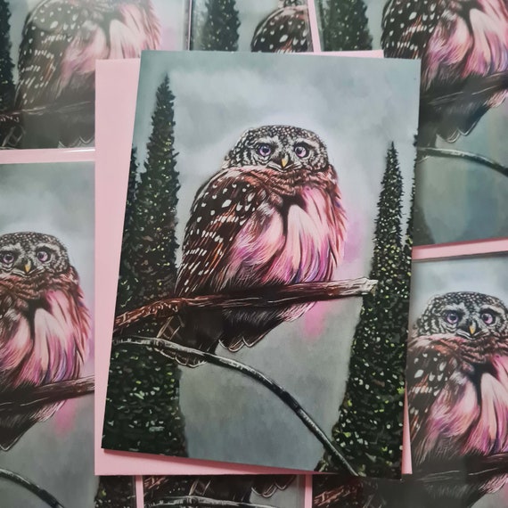 Greeting card 'Shimmer' | Fantasy owl pastel drawing