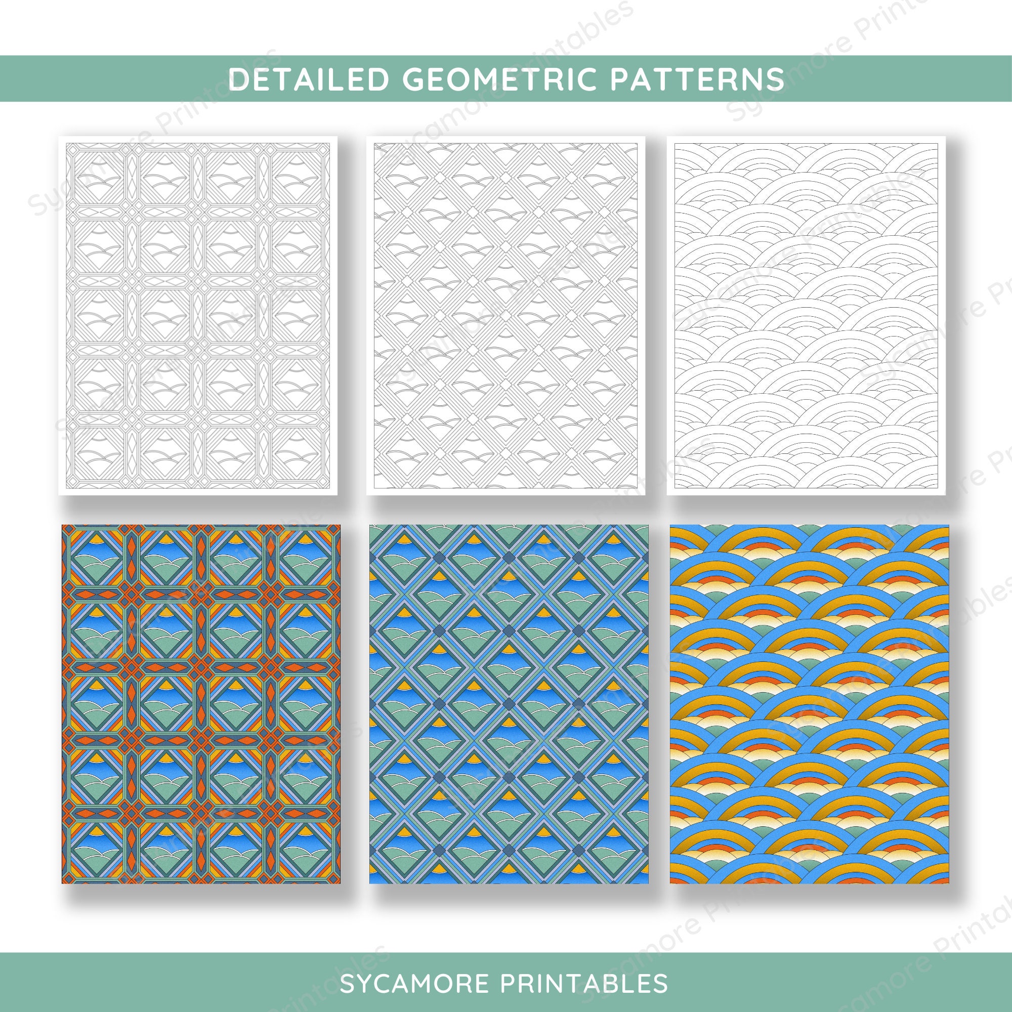 8 Geometric Pattern Colouring Pages, Commercial Use, Printable ...