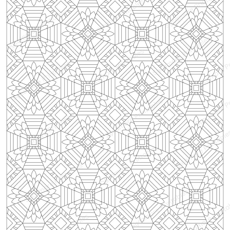 Commercial and personal use geometric pattern colouring pages. PDF and PNG. US Letter size. 300 DPI