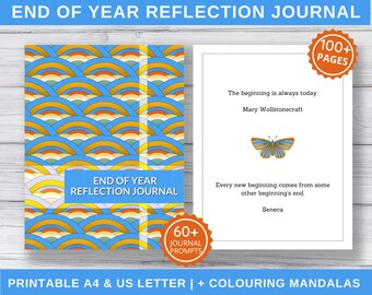 End of Year Reflection Journal, Printable, Self-Reflection Journal Prompts, Art Deco Journal, Personal Use, 105 Pages, Colouring Mandalas,