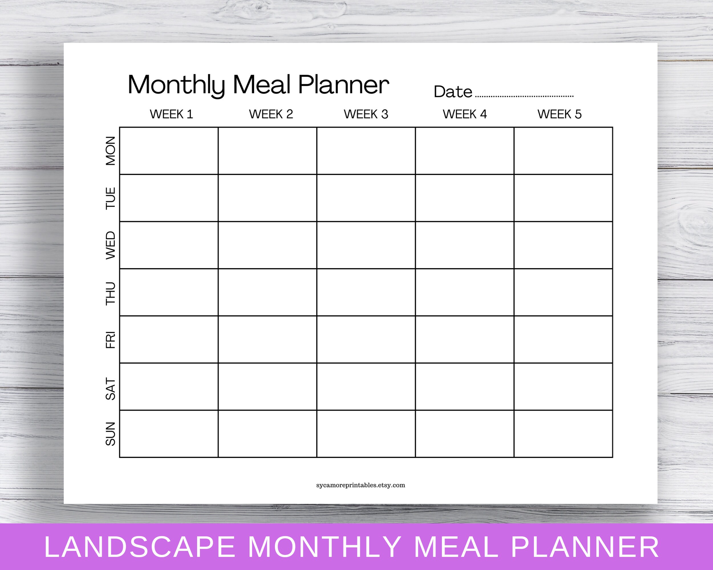 Printable Menu Planner, Daily Weekly Monthly Menu Planner, Landscape ...