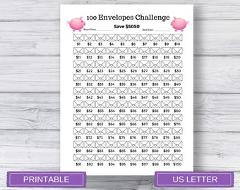 100 Envelope Challenge Printable, Savings Tracker, 100 Envelopes, Money Challenge, Currency Dollars