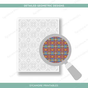 Commercial and personal use geometric pattern colouring pages. PDF and PNG. US Letter size. 300 DPI