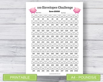 100 Envelope Challenge Printable, Savings Tracker, 100 Envelopes, Money Challenge, Currency Pounds